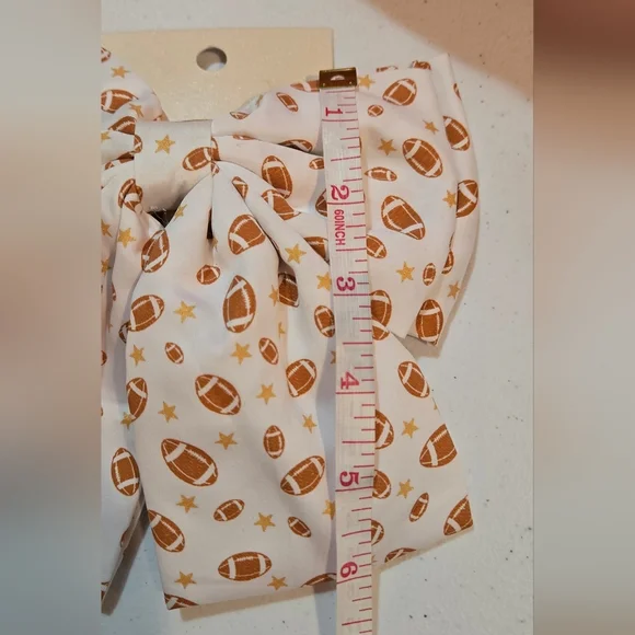 NWT 🏈 Target White and Brown Football Pattern Hair Bow - Picture 6 of 7